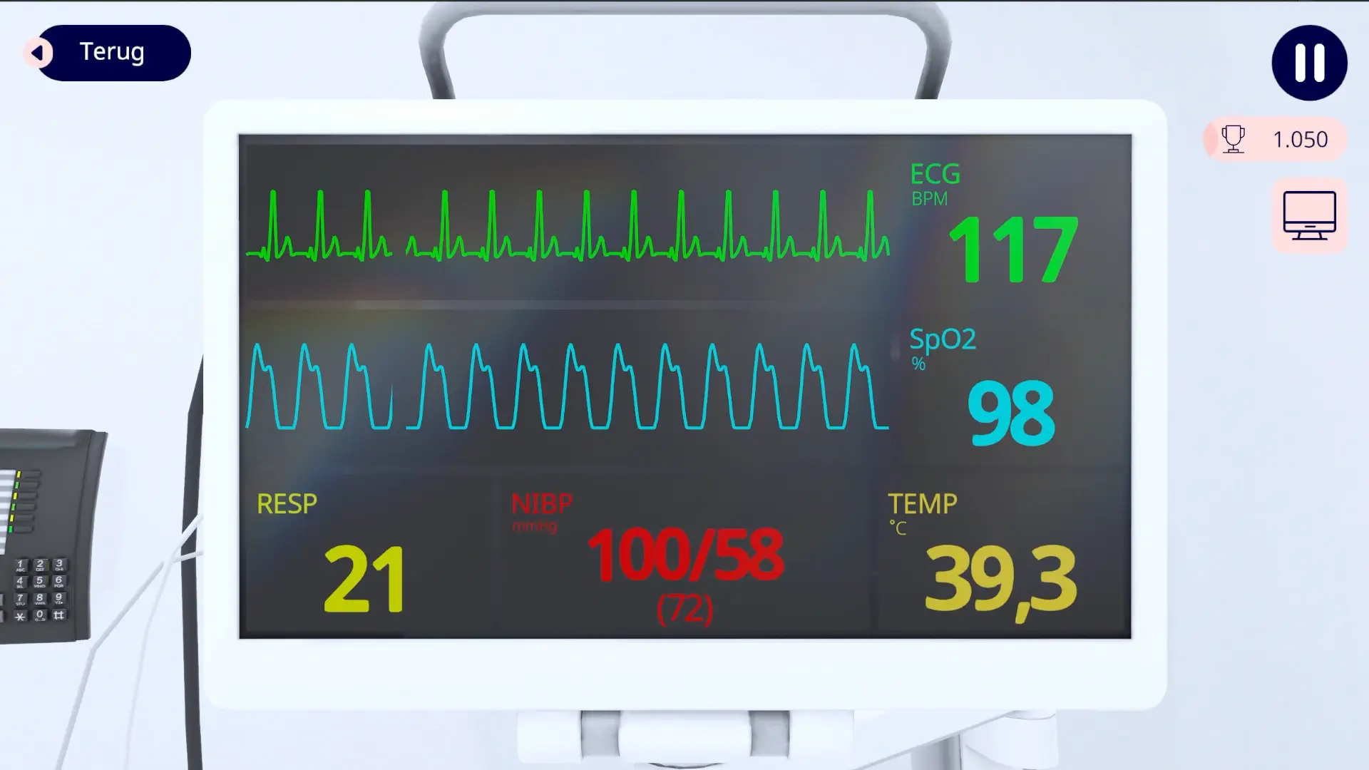 ABCDE-module: vitale parameters op de monitor